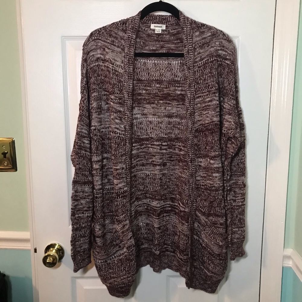 Garage Maroon Heathered Long Cardigan